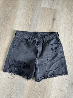 American Eagle Outfitters Black Highest Rise Baggy Distressed Denim Jean Shorts